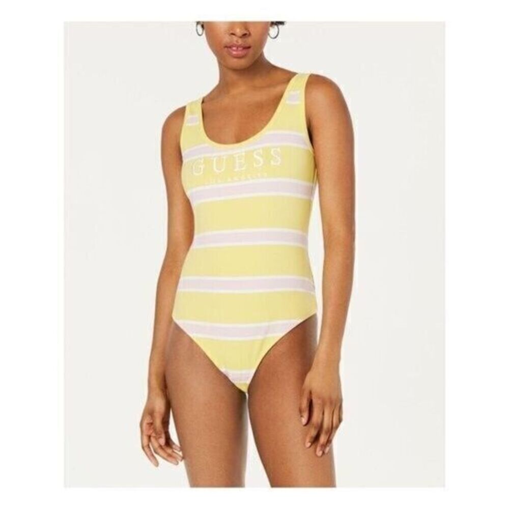 Guess Yellow Pink Striped Bodysuit size M